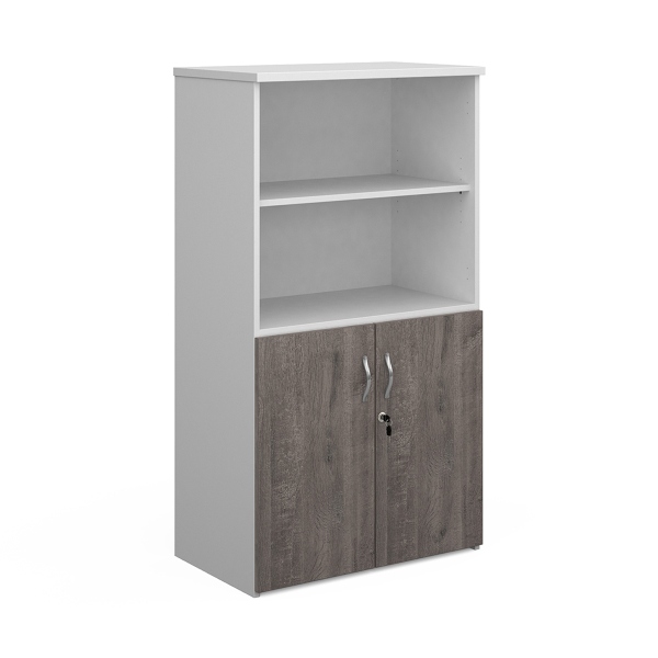 Duo Combination Unit with Open Top 3 Shelves - Grey Oak and White