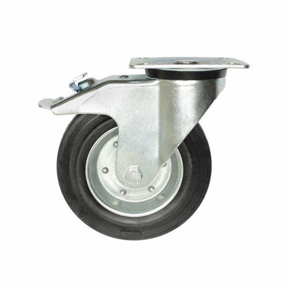 Black Swivel Castor 100mm - With Brake On Steel Disc