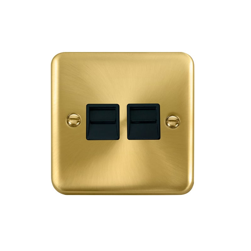 Click Deco Plus Twin Telephone Outlet (Master) Satin Brass Black Inserts