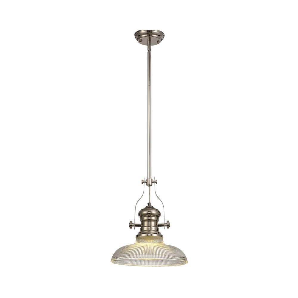 Luxuria Serena Pendant Light E27 With 30cm Round Glass Shade Polished Nickel/Clear