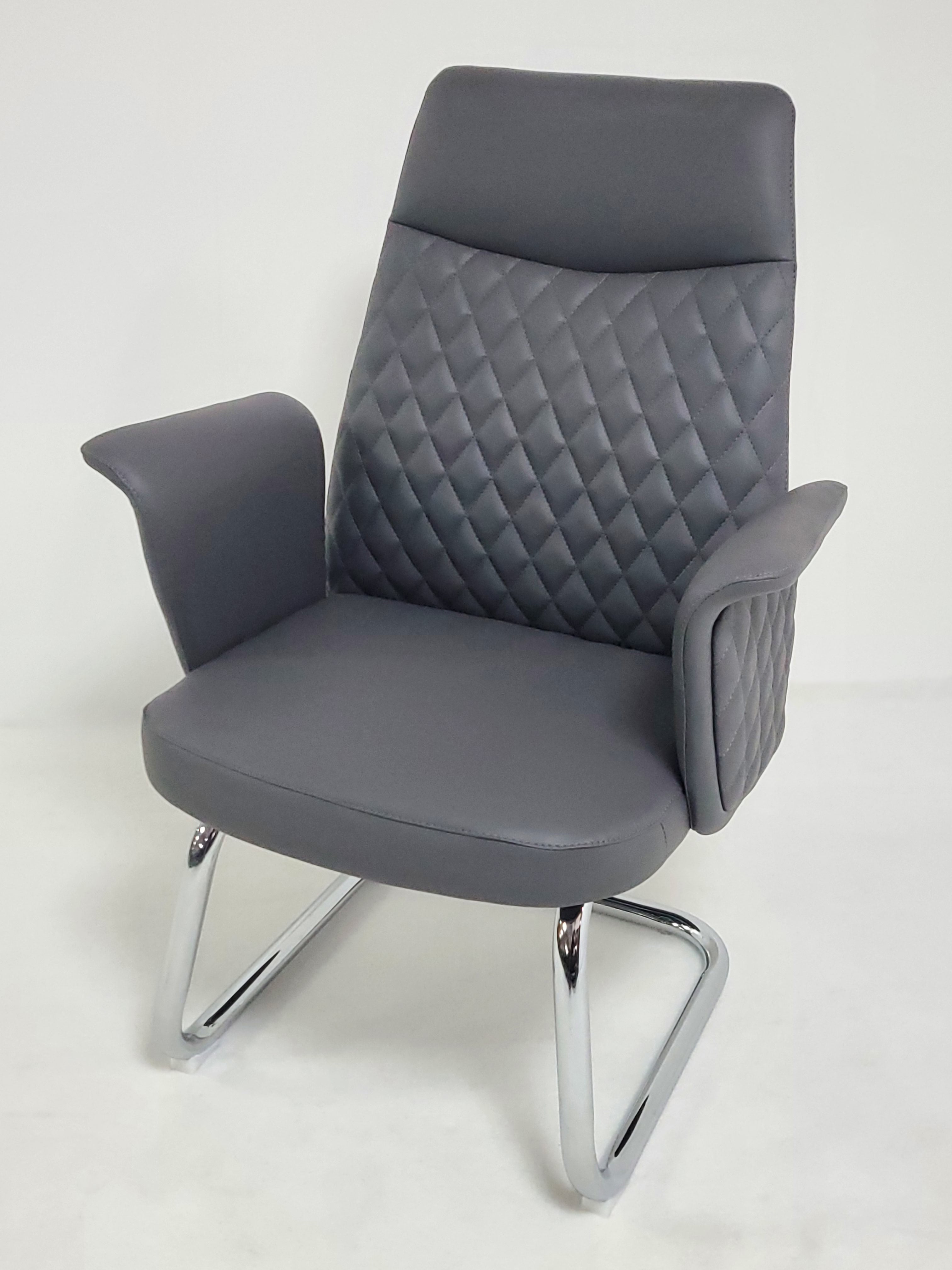 Providers Of Modern Grey Leather Meeting Room Chair with Winged Arm - DL2915C UK