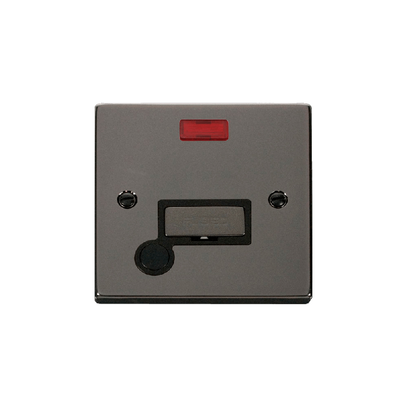 Click Deco 13A Fused 'Ingot' Connection Unit With Flex Outlet & Neon Black Nickel Insert Black