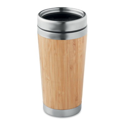 DOUBLE WALL BAMBOO FLASK 430ML in Brown.