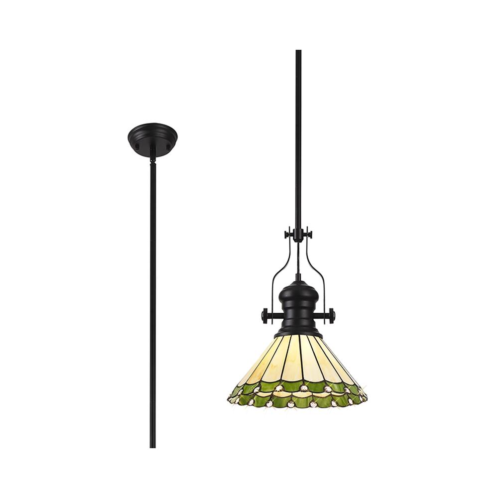 Luxuria Sleek Pendant Light E27 With 30cm Tiffany Shade Matt Black/Green/Cream/Crystal