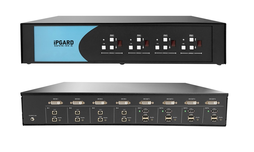 SmartAVI SDVN-44-X - Secure Matrix - 4 Port Secure DVI-D Matrix KVM Switch with Audio, KB/Mouse USB Emulation and CAC Support (4 Users)