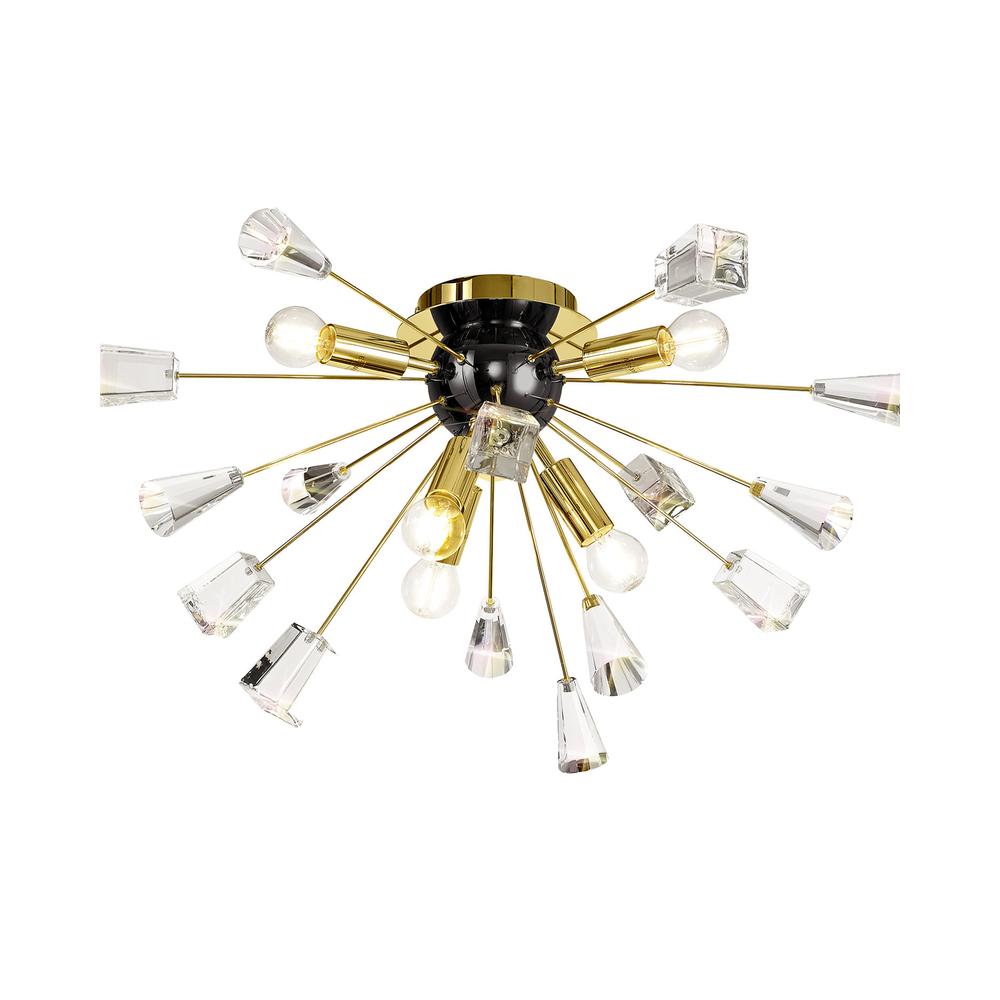 Luxuria *Lambert 60cm Ceiling Sputnik 6 Light E14 Brushed Gold & Gloss Black/Crystal