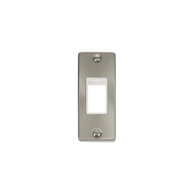 Click Deco 1G MiniGrid Single Aperture Unfurnished Architrave Plate Satin Chrome White Inserts