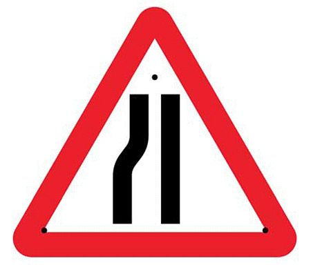 Road narrowing left, 750mm triangle Re-Flex Sign (3mm reflective polypropylene)