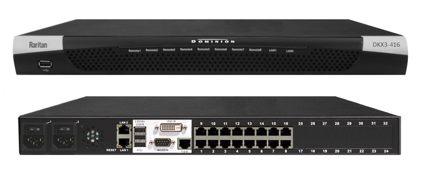 DKX3-416 Raritan ( Dominion KX III ) 4 IP users, 1 Local user Digital KVM 16 port KVM switch with access over IP ( Raritan Dominion KX3 Range CAC )