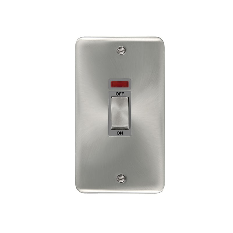 Click Deco Plus Vertical Cooker Switch Satin Chrome Grey Inserts Neon Light