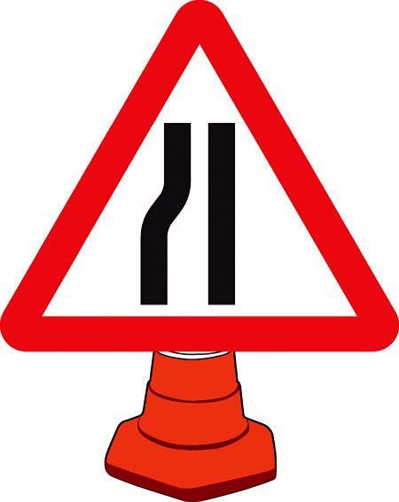 Road narrowing left cone sign 750mm