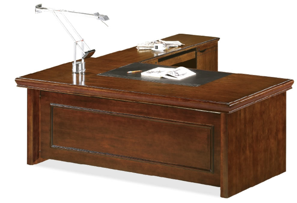 Real Wood Veneer Walnut Executive Office Desk with Pedestal and Return - GRA-U37181 UK