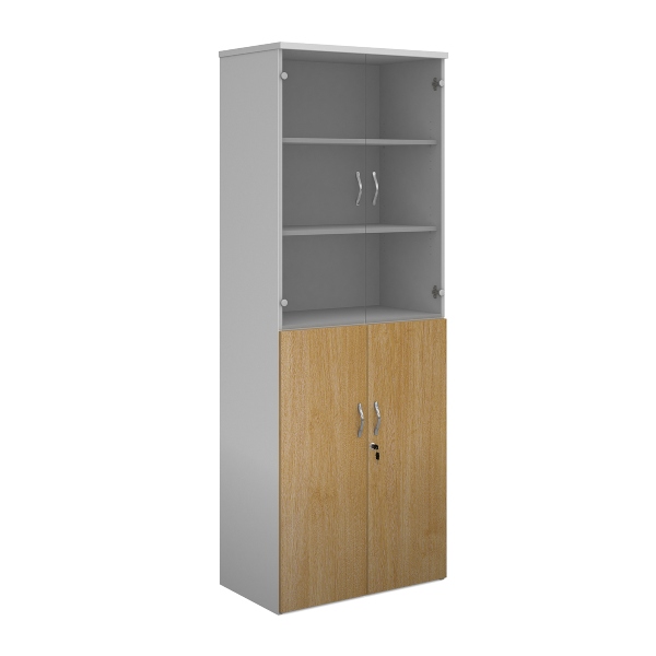 Duo Combination Unit with Glass Upper Doors 5 Shelves - Oak and White