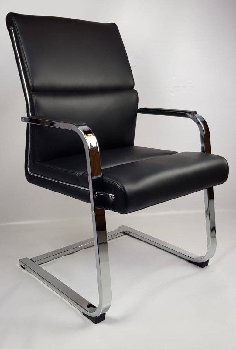 Black Leather Chrome Frame Executive Visitor Chair - HB-1817C