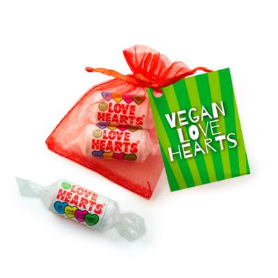 VEGAN LOVE HEART SWEETS in Organza Bag.