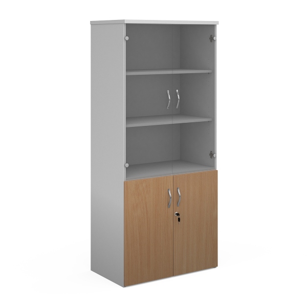 Duo Combination Unit with Glass Upper Doors 4 Shelves - Beech and White