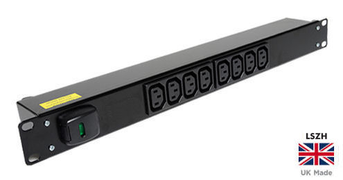 PDB-IEC8H13A 8 Way Horizontal C13 Socket PDU to UK Plug 1U Rackmount Power Distribution Unit 8 Port C13 PDU - LSOH (BTO)