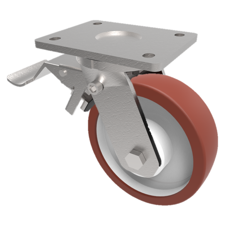 Polyurethane Nylon Plate Swivel Castor Brake 150mm 600kg Load