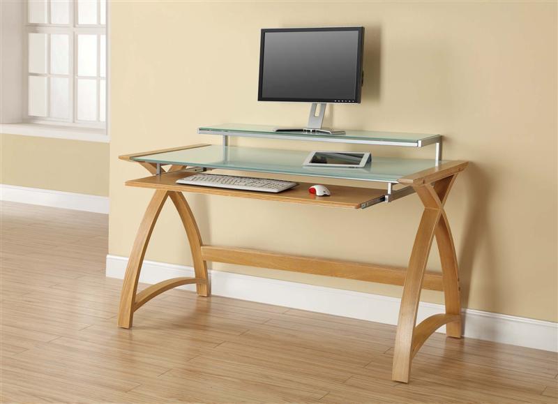 Specialising In Contemporary Quality Glass Home Office Desk in Oak - 1300mm - PC201-1300 UK