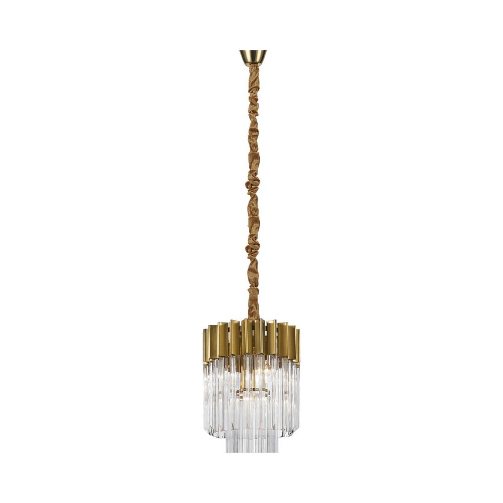 Luxuria Osiris 30cm Pendant Round 4 Light E14 Brass/Clear Sculpted Glass