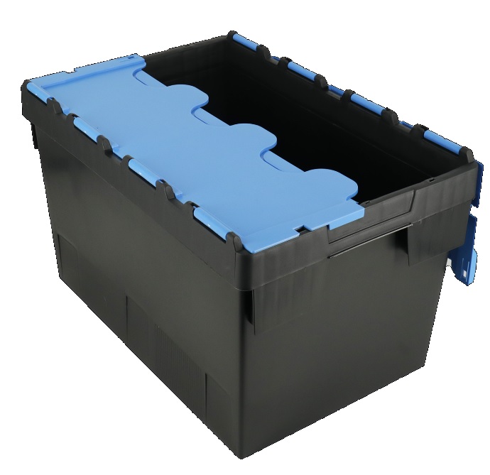 UK Suppliers Of 600x400x300 Attached Lidded Crate Yellow-Totes-Packs of 4 For Food Processing Sector