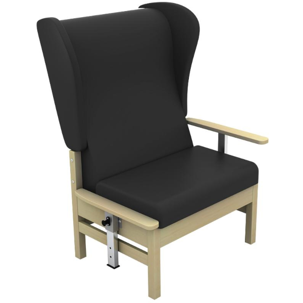 Atlas High Back Bariatric Arm Chair with Wings and Drop Arms - Black