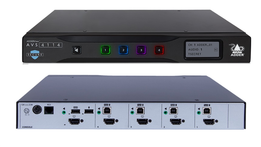 AVS-4114 - ADDERView AVS - Secure Desktop KVM Switch, 4 Port, Single-Head DP/HDMI KVM, NIAP PP 4.0, AVS4114 (4K Secure KVM Switch) *NEW*