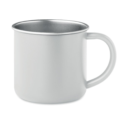 RECYCLED STAINLESS STEEL METAL MUG in White.