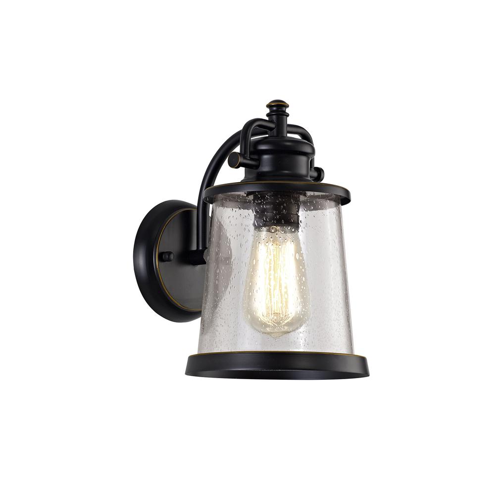 Luxuria Stratos Wall Light E27 Black/Gold With Seeded Clear Glass IP54