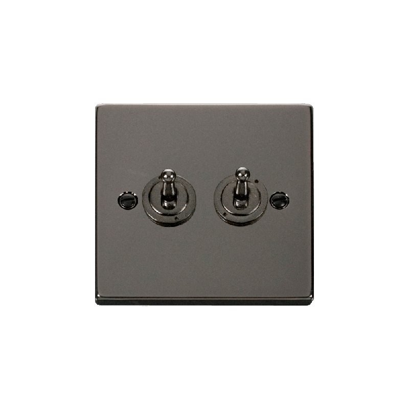 Click Deco 2 Gang 2 Way 10AX Toggle Switch Black Nickel