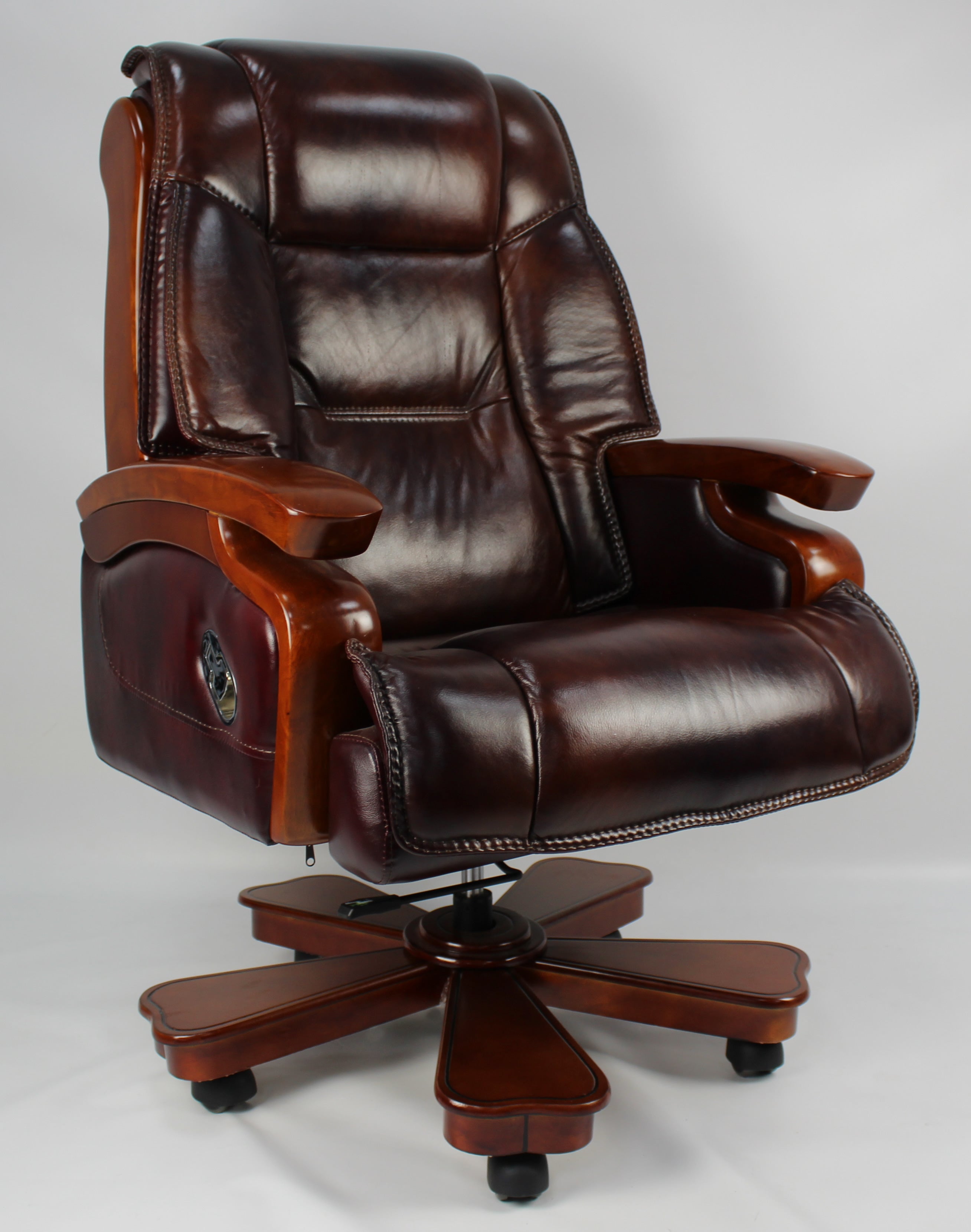 Specialising In Real Italian Leather Burgundy Executive Office Chair - A771 North Yourkshire
