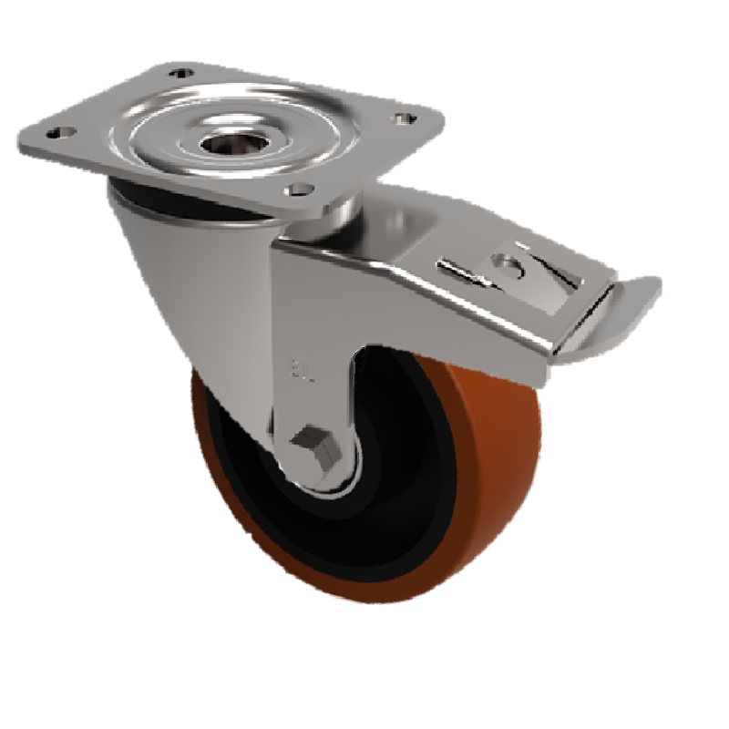 Polyurethane Aluminium Plate Swivel Castor Brake 150mm 400kg Load