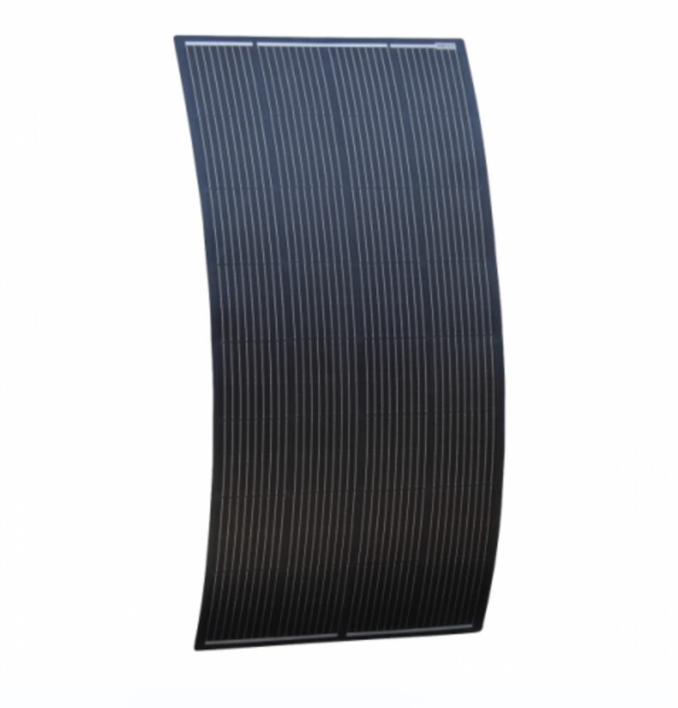 200W Black Semi-Flexible Fibreglass Solar Panel With Round Rear Junction Box And 3M Cable, With Durable Etfe Coating