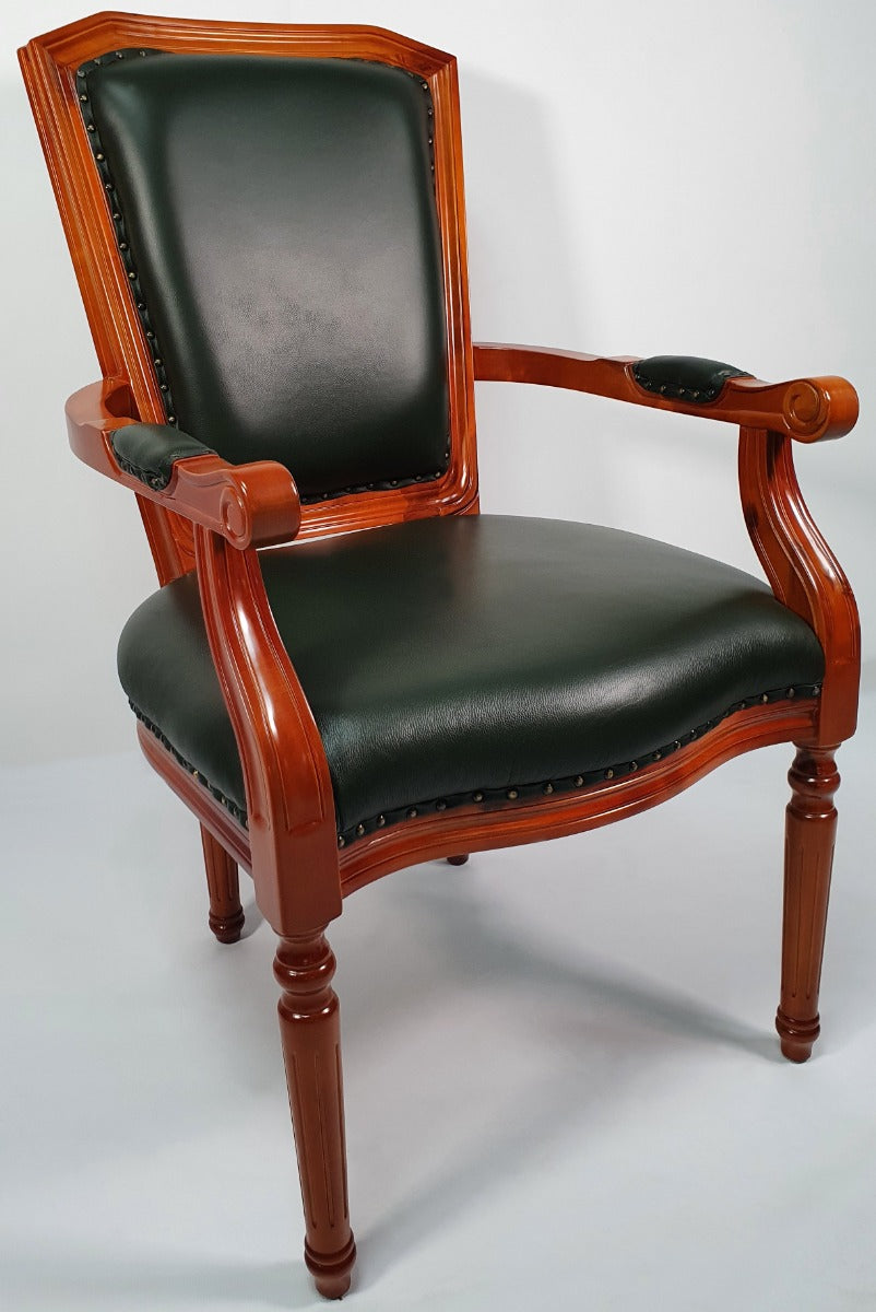 Providers Of Green Leather and Yew Wood Executive Visitor Chair - T206 Huddersfield