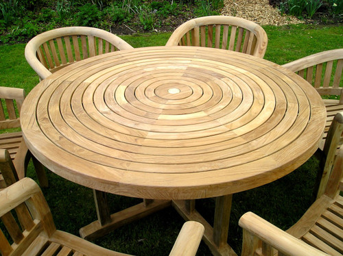 Providers of Turnworth Teak 150cm Round Ring Table Set with Banana Arm Chairs UK
