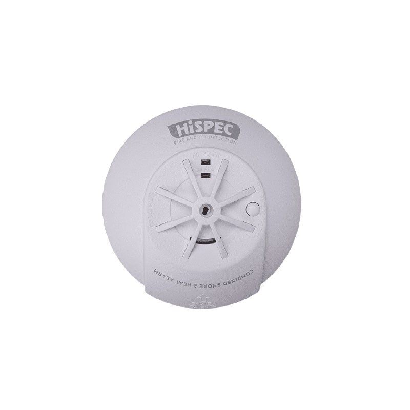 Hispec Mains Smoke & Heat Detector Combo Fast Fix With Rechargeable Lithium Battery