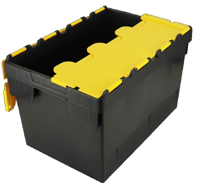 UK Suppliers Of 600x400x250 Eco Black - Blu Lidded Container (43 Ltr) For The Retail Sector