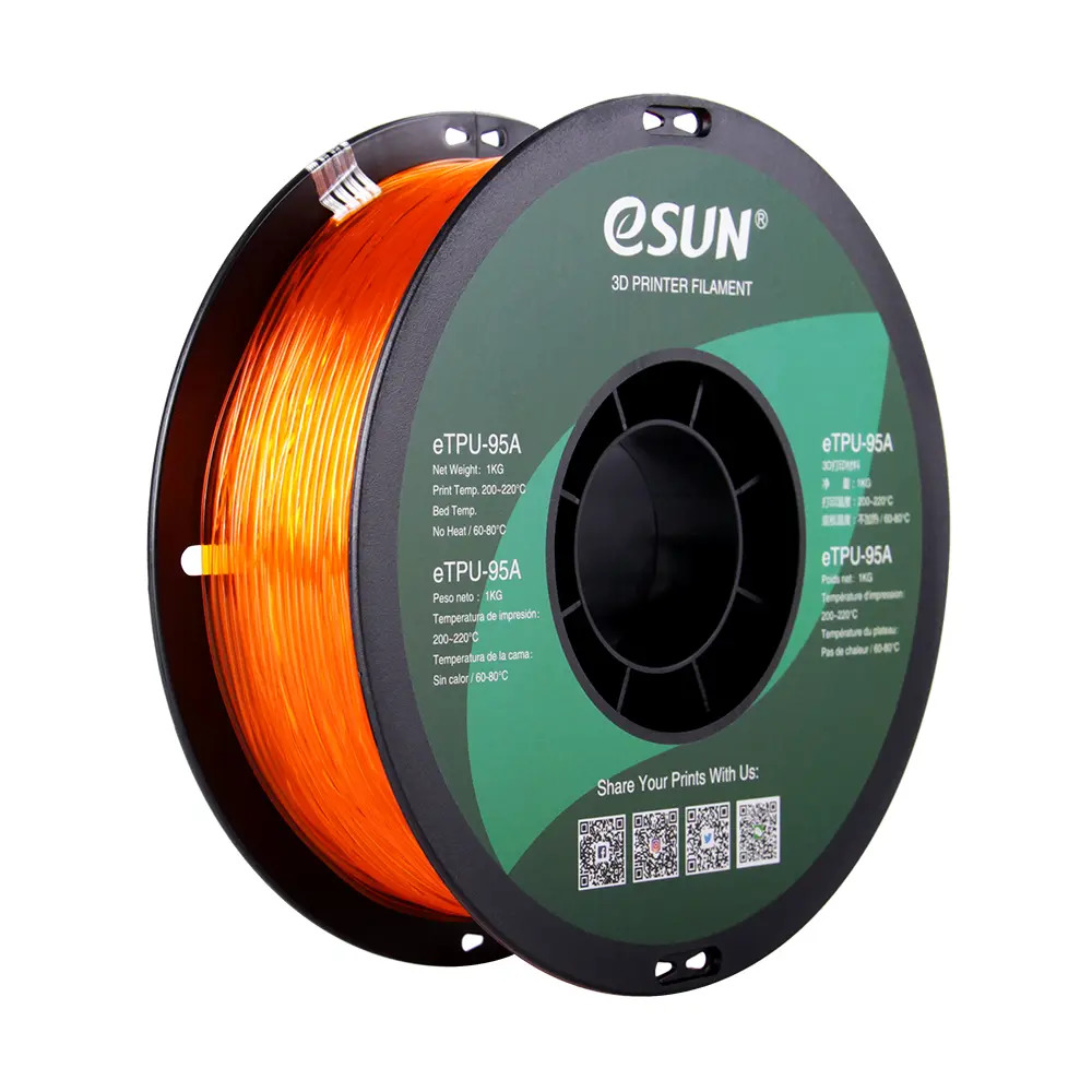 eSUN eTPU 95A Glass Orange 1.75mm Flexible 3D Printing filament 1Kg