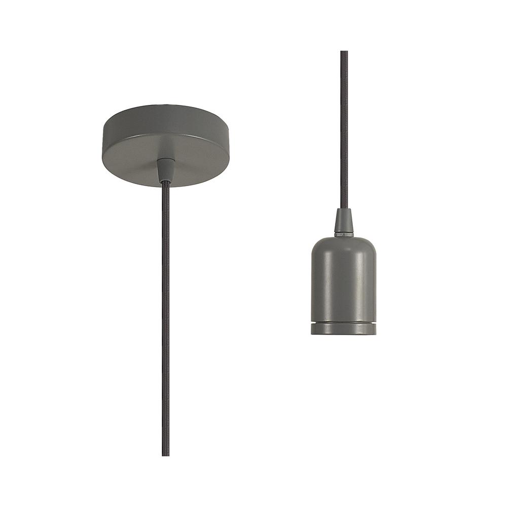 Luxuria Glorelle 2m Suspension Kit Warm Grey/Grey Braided Cable E27 c/w Ceiling Bracket & Deeper Shade Ring