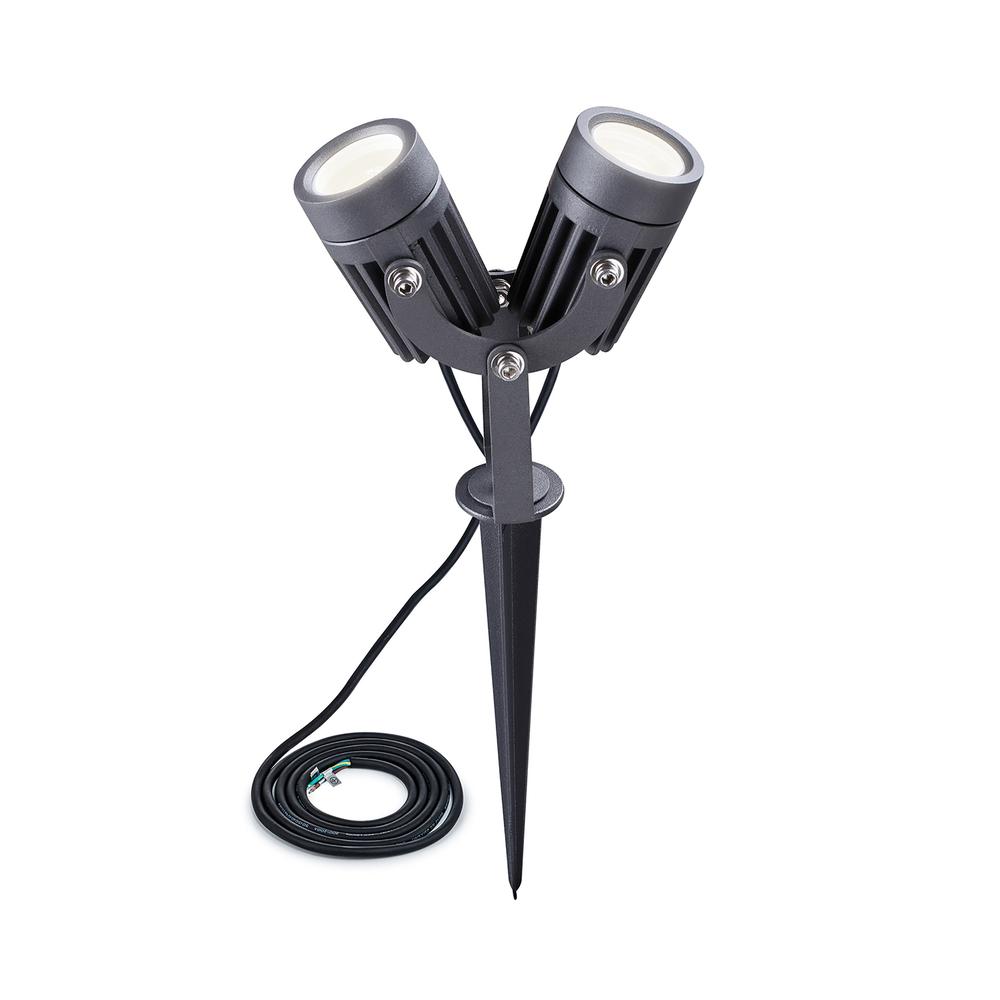 Luxuria Polar Twin Spike/Wall Light 2x3W LED 3000K 420lm 30 Degree IP65 c/w 2m Cable Grey/Black