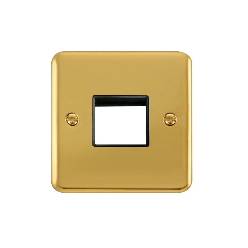 Click Deco Plus MiniGrid 2 Aperture Face Plate Polished Brass Black Inserts