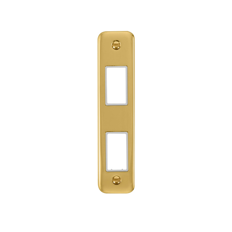 Click Deco Plus MiniGrid 2 Aperture Architrave Face Plate Polished Brass White Inserts