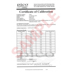 Pico Technology CC001 Calibration Certificate, For Thermocouple Measurement Data Logger