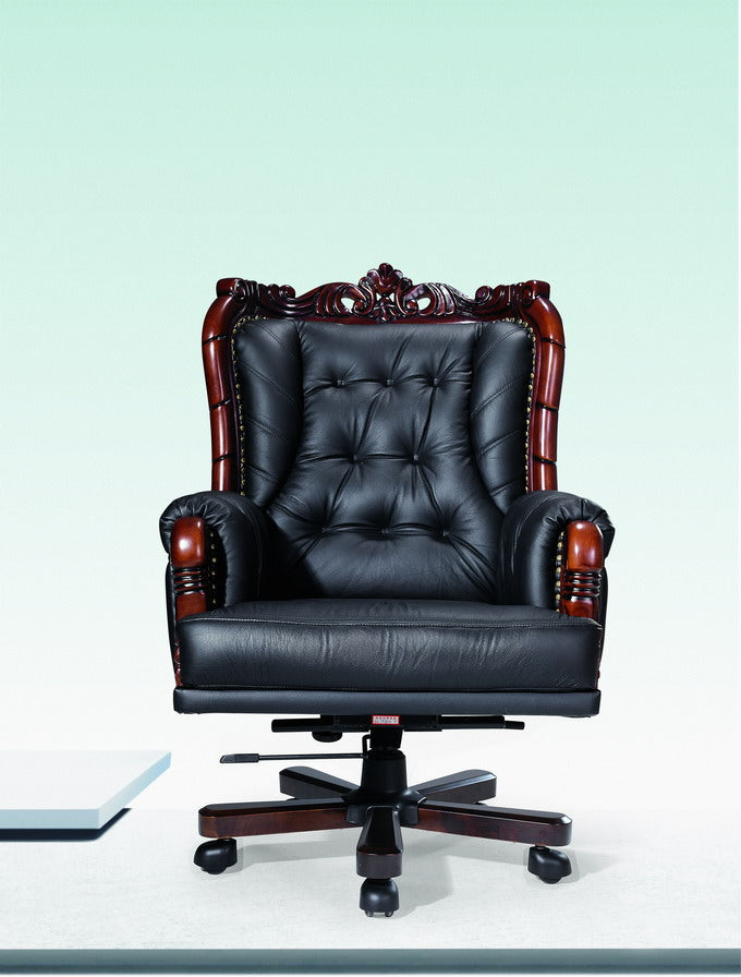 Providers Of Genuine Black Leather Luxury Traditional Office Chair with Walnut Detailing - CHA-A288 North Yorkshire