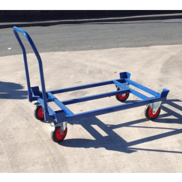 Euro Pallet Dolly 1200 x 800mm with Handle - Blue Elastic Rubber Wheels - 800 Kg