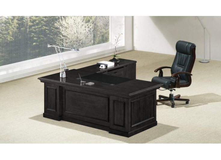 Black Ash Veneer Executive Office Desk With Pedestal & Return - L3F-UG223-2200mm UK