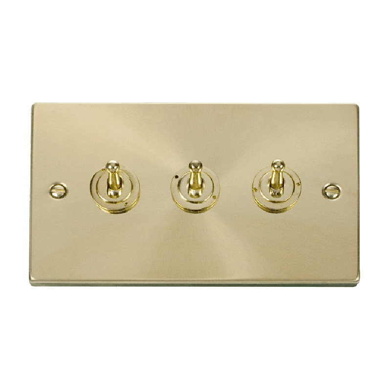 Click Deco 3 Gang 2 Way 10AX Toggle Switch Satin Brass