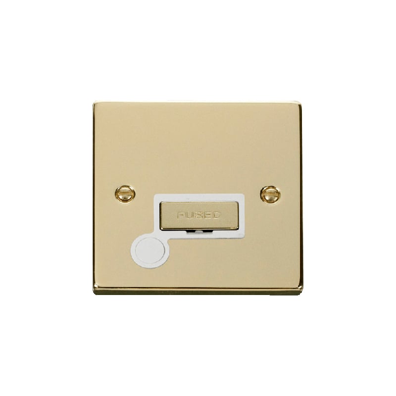 Click Deco 13A Fused 'Ingot' Connection Unit With Flex Outlet Polished Brass Insert White