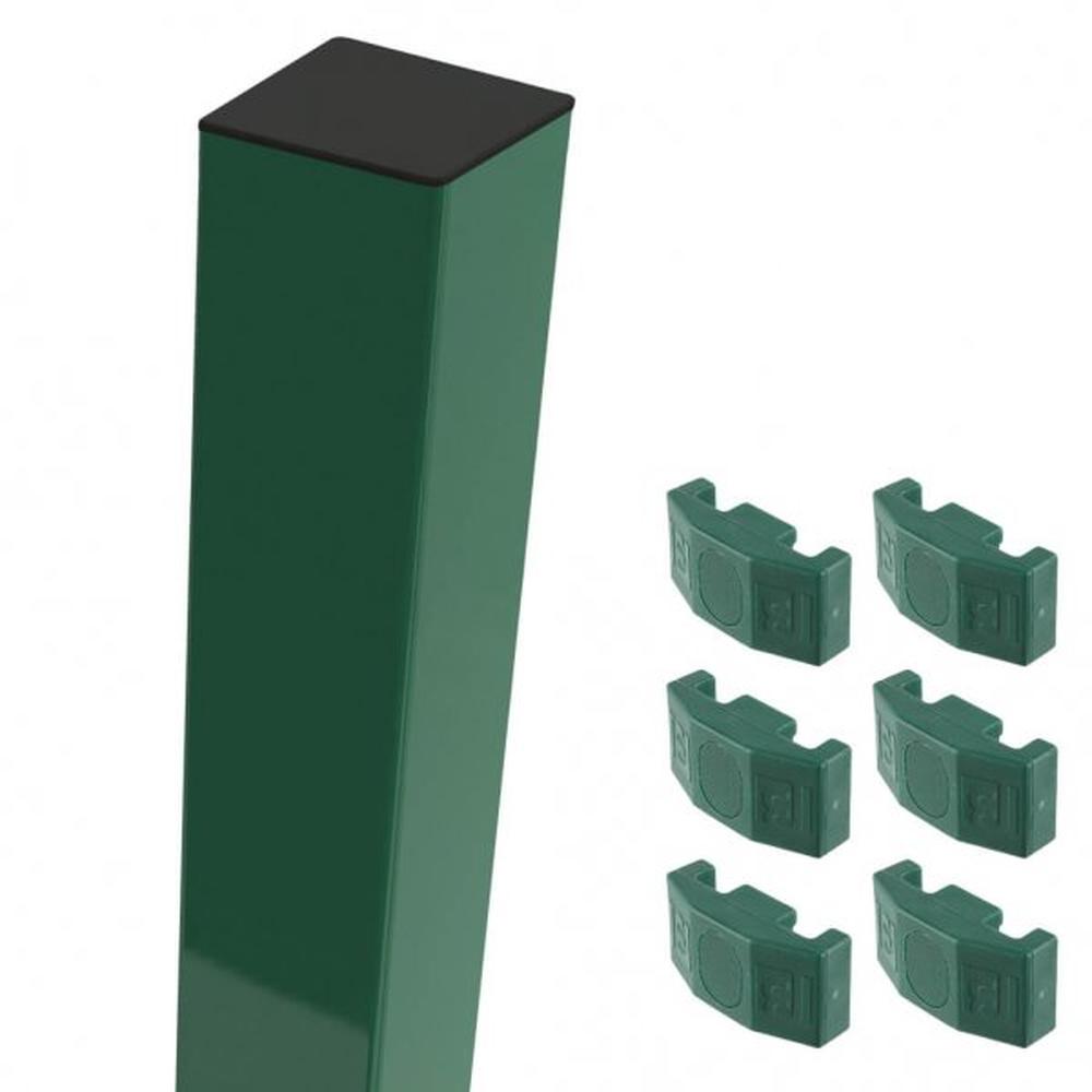 Green Mid/End Post For 2.0m High FenceWith Fixings (2.7m Overall Length)