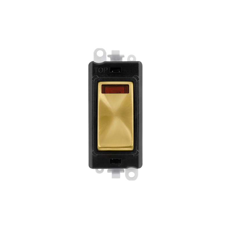 Click GridPro 20AX Satin Brass DP Switch Module with Neon Insert Black